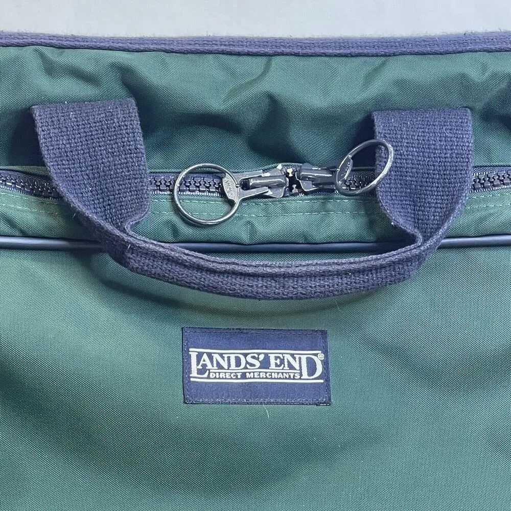 Lands‎ End Lighthouse Vintage Greeen & Blue Nylon Garment Bag Travel USA-Made
